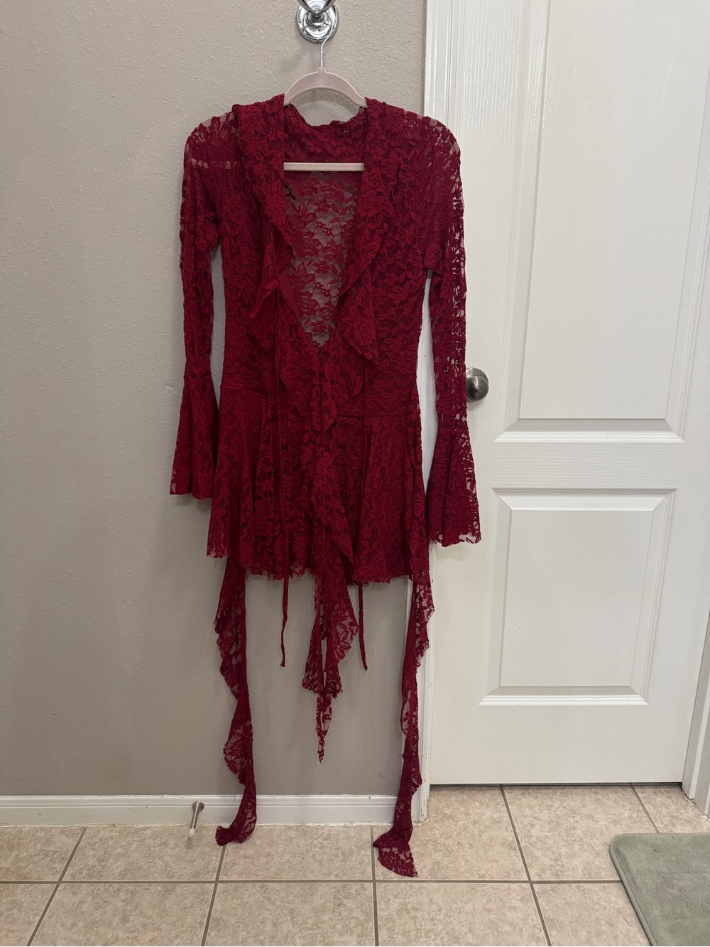 Burgundy Lace Mini Dress with Built in Shorts size Large NWOT